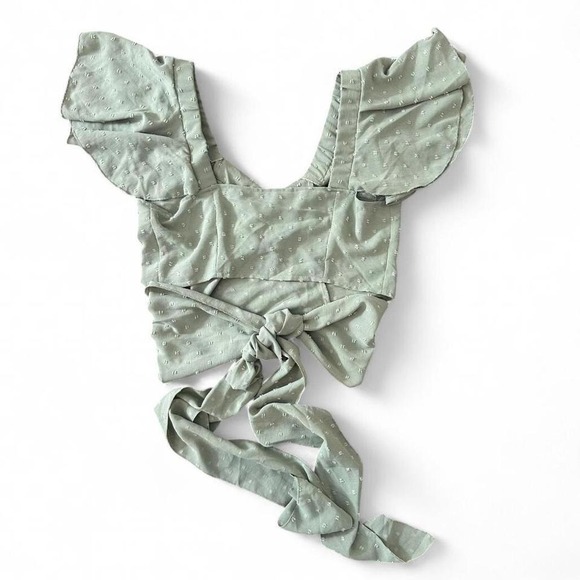 sage green swiss dot wrap crop top size L - Picture 6 of 8
